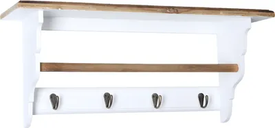 Produktbild von Wandgarderobe Weiß mit 4 Haken Ablage Holz Vintage Garderobe Landhausstil