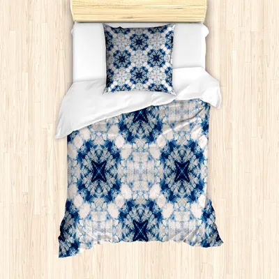 Produktbild von ABAKUHAUS Ethnisch Mantele, Tie Dye Effect Bohemian, Milbensicher Allergiker geeignet mit Kissenbezügen, 135 cm x 200 cm - 80 x 80 cm, Blau grau