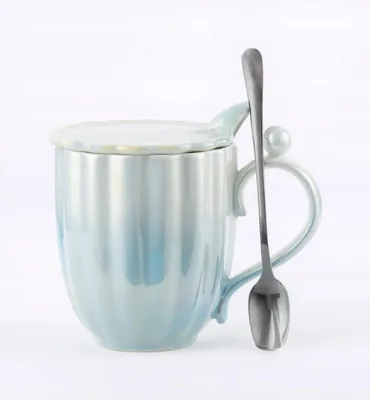 Imagen del producto de Taza con tapa de 400 ml Motivo de perla azul perla de porcelana