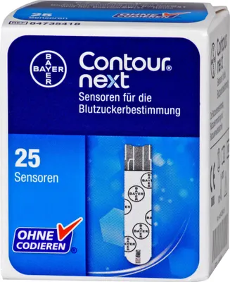 Obrázek produktu pro Senzory Contour next pro monitorování hladiny glukózy v krvi, 25 testovacích proužků