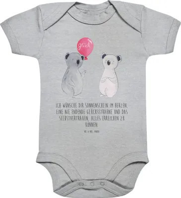 Produktbild von Mr. & Mrs. Panda babykleidung body Koala Luftballon 3. - 6. Monat - Heather Grey - Geschenk, Strampler Baby, kurzarm, overall, Babybody, Party, Geburtstag, Kurzarmbody