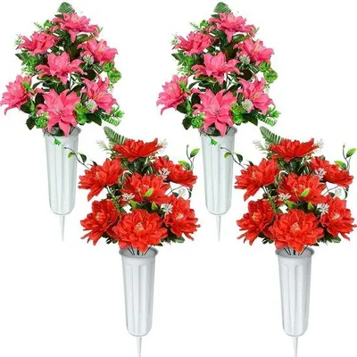 Image de Fleurs artificielles - lot de 4 - composition florale rouge