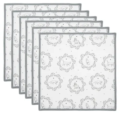 Productafbeelding van Clayre & Eef servetten, katoen, set van 6, 40x40 cm, wit, grijs, katoen, met kattenmotief