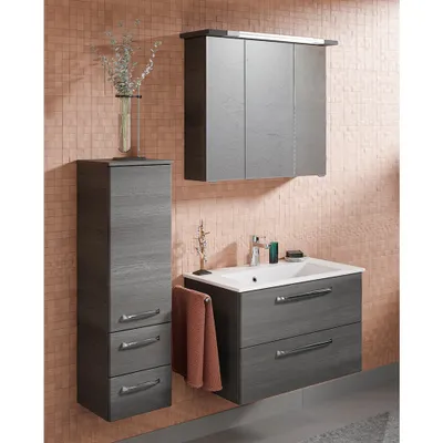 Produktbild von Badezimmer Set inkl. LED Beleuchtung TRENTO-66 in Graphit Struktur Nb., B/H/T: ca. 122/200/50 cm