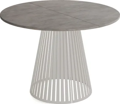 Produktbild von Esstisch Rund Ausziehbar mit Lamellen im Loft-Stil – 100 bis 180 cm – Tisch mit Kaschmir Metallbeinen, Platzsparend für Wohnzimmer oder Esszimmer – Beton-Optik Dunkelgrau