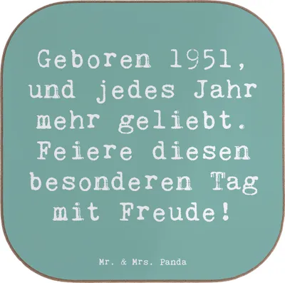 Produktbild von Mr. & Mrs. Panda Untersetzer für Gläser Spruch 1951 Geburtstag - Meeresbrise - Geschenk, Alter, Tischschoner, gläseruntersetzer, Jahrgang, Holzuntersetzer, geliebt