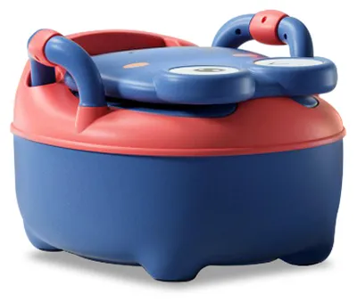 Imagen del producto de Asiento de inodoro para niños QEENTOE, con asas, cojín de poliuretanosuave y protector contra salpicaduras, con diseño de dibujos animados, ideal para entrenar a los más pequeños, color azul