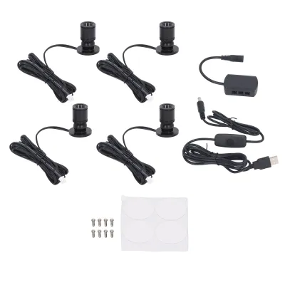 Obrázek produktu pro Sada 4 ks mini LED reflektorů – 5 V USB, stmívatelné, černé, teplá bílá, pro vitríny na šperky, vstupní prostory a chodby