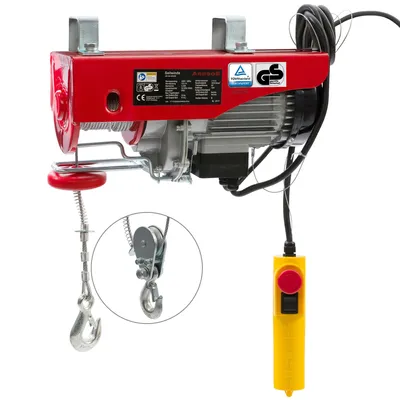 Immagine prodotto di AREBOS Argano a fune 230 V 1000 W, capacità di carico 300-600 kg, telecomando rosso