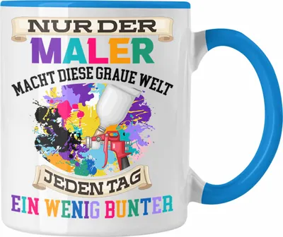 Produktbild von Trendation - Maler Job Tasse Geschenk Männer Evolution Lustig Anstreicher Malermeister Lackierer Graue Welt Bunter (Blau)