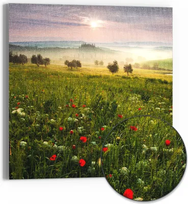 Produktbild von DEQORI Hybrid Leinwand Bild 30x30 cm 'Idyllisches Morgenlicht' Wandbild Glas flach modern