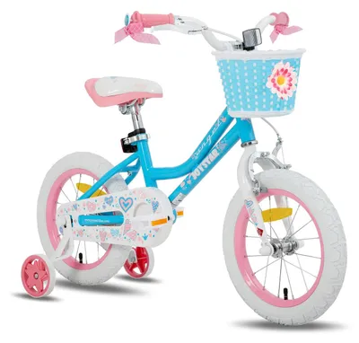 14-Zoll-Kinderfahrrad für Mädchen, 3–5 Jahre, mit Stützrädern und Korb, blau