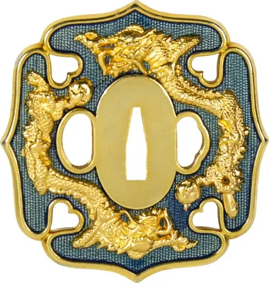 Produktbild von Samurai Schwert Tsuba Drache gold-grau