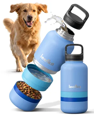 3-in-1 Hundeflasche mit Trinknapf und Trockenfutterfach, 1 l, blau