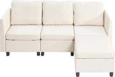 Produktbild von Modulares Sofa, 3-Sitzer-Modularsofa mit verstecktem Stauraum, Cloud-Sofa mit Ottomane und hochelastischem Schaumstoff, gepolstertes Sofa mit Massivholzrahmen für Wohnzimmer, Schlafzimmer, beige