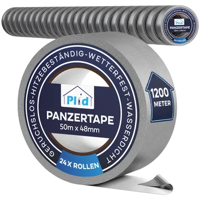 Produktbild von Plid® Panzertape silber á 50m x 48mm [wasserfest] - Extra Starkes Gewebeband Gaffa Tape - Wasserfestes Klebeband - Innen & Außen - Panzerband