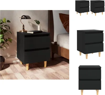 Obrázek produktu pro vidaXL Noční stolky 2 ks s nohami z borovicového dřeva černé 40x35x50 cm - Noční stolky