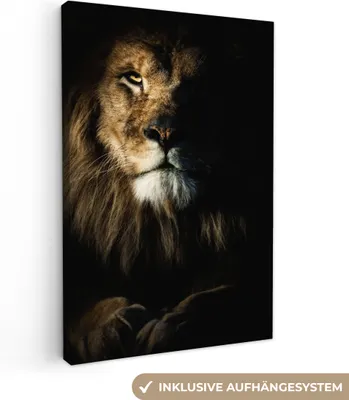 Produktbild von MuchoWow® - Leinwandbilder - Löwe - Licht - Porträt, Wandbild, Wanddeko Bilder Wohnzimmer, 60x90 cm