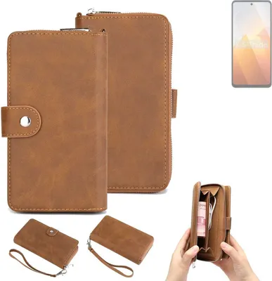 Produktbild von K-S-Trade Handyhülle Schutzhülle kompatibel mit Vivo Y100t & Portemonnee Tasche Handytasche Case Etui Geldbörse Wallet braun (1x)