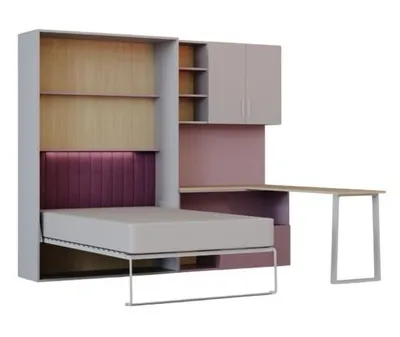 Produktbild von Schrankkbett LUMI Multifunktionales Wandbett mit Arbeitsbereich, Schreibtisch (Cashmiere + Altrosa)