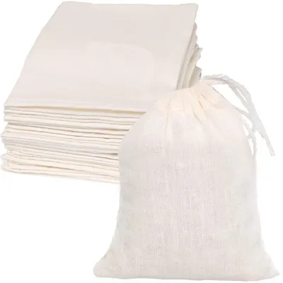 Produktbild von Filterbeutel – Siebtuch – Mulltuch – 50 Stück – Gewürzbeutel aus Baumwollmusselin – 10 x 15 cm – Suppenbeutel – Wiederverwendbare Beutel mit Kordelzug