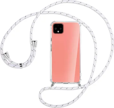 Produktbild von Handykette Backcover-Schutzhülle mit Band (Metall silberfarben) für Google Pixel 4 - weiß/grau