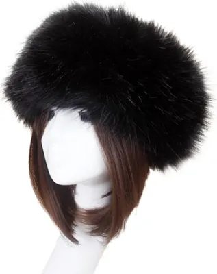 Produktbild von Mode Flauschige Faux Fuchs Pelz Frauen Hut Winter Ski Kopf Ohr Wärmer Stirnband Cap-Schwarz