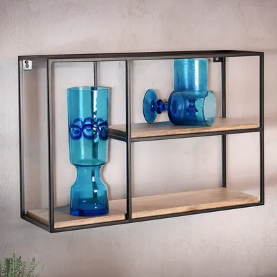 Produktbild von WOHNLING Wandregal 60x40x18 cm Mango Massivholz / Metall Hängeregal Rechteckig Kleines Schweberegal Industrial Regal Hängend Wohnzimmer Bücherregal