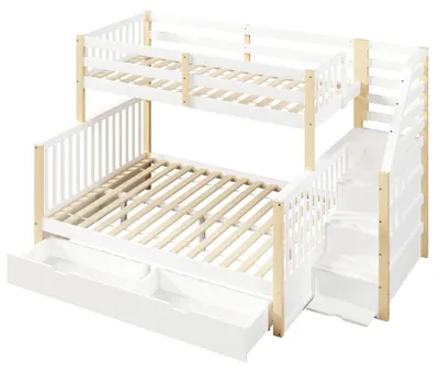 Obrázek produktu pro Dětská palanda - Palanda 90x200/140x200 cm - Borovicové dřevo - Se zásuvkami - Úložný prostor ve schodech - Bez matrace - Barva dřeva