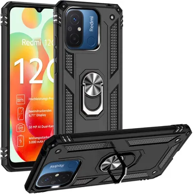 Produktbild von Conie Outdoor Schutzhülle für Xiaomi Redmi 12C Tasche Silikon Hard Case Cover Hülle mit Halter Ständer in Schwarz
