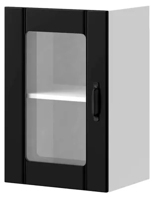 Produktbild von Küchen-Hängeschrank mit Glastür in Schwarz, Wandschrank für die Küche, Oberschrank, Küchenschrank