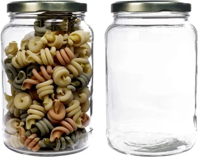 Image de Lot de 2 bocaux en verre, capacité de 1,7 litre, avec couvercles à vis, comprenant des étiquettes, pour la cuisine