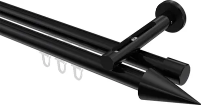 Produktbild von Interdeco Innenlaufstange / Gardinenstange mit Innenlauf Schwarz, Typ Siteno Savio (Kegel), 20 mm Ø 2-läufig, 320 cm
