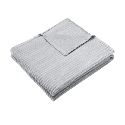 A folded gray blanket with a ribbed texture is shown against a white background.