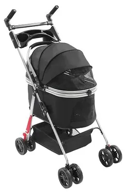 Obrázok produktu pre Kočík pre psov s brzdami, vozík pre psov, odnímateľná prepravná klietka, vozík pre mačky, nosnosť 12 kg, kočík pre zvieratá, nastaviteľná strieška s úložným košíkom