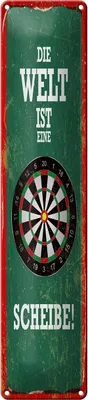 Produktbild von Blechschild Dart die Welt ist eine Scheibe, 46 x 10 cm, Blechschilder Spruch Sport Hobby