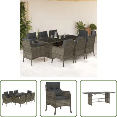 Produktbild von The Living Store 9-tlg. Garten-Essgruppe mit Kissen Grau Poly Rattan