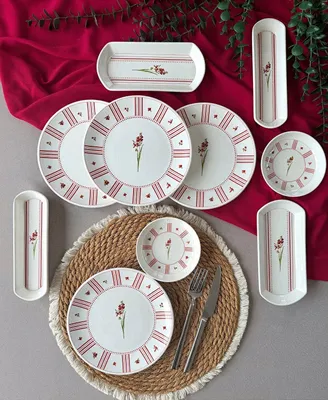 Obrázok produktu pre Hermia Concept, kvalitná súprava na raňajky (14 kusov) – 100% keramika, ružová a biela