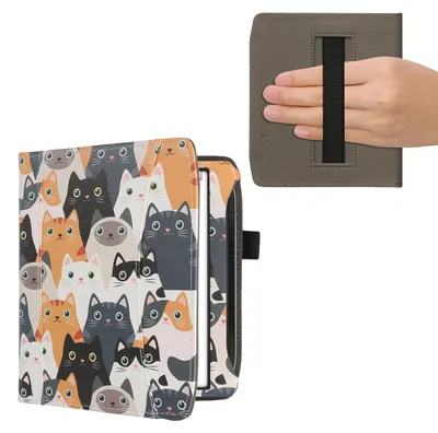 Produktbild von kwmobile Flip Hülle kompatibel mit Pocketbook Era / Era Color - Vorderfach Handschlaufe - Katzen Orange Schwarz Weiß