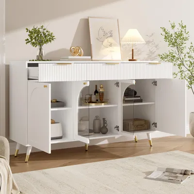 Produktbild von STILVORA Sideboard mit 4 Türen und 3 Schubladen,Aufbewahrungsschrank mit transparenten Acryltüren und Metallgriffen,Kommode mit Holzbeinen für Wohnzimmer