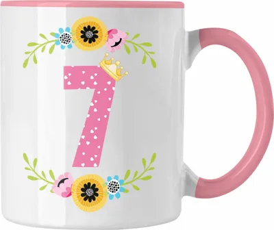 Produktbild von Trendation - 7. Geburtstag Mädchen Tasse Geschenk zum Siebten Geburtsagsparty Grafik Krone  7 Jahre Alt (Rosa)