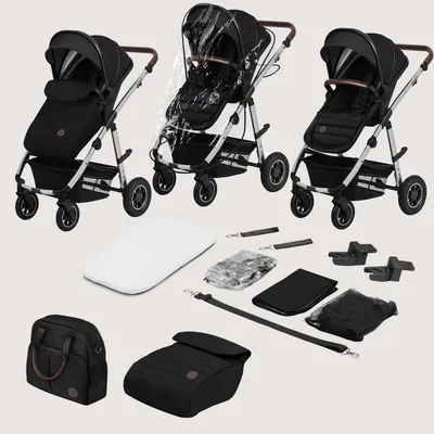 Produktbild von Lionelo Amber Kinderwagen 2 in 1 Kombikinderwagen, Set mit sportlichen Sitz, Fester Babywanne, Tasche, Moskitonetz, Abdeckung Regenblatt -Black Silver