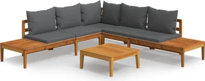 Produktbild von vidaXL 4-tlg. Garten-Lounge-Set mit Dunkelgrauen Kissen Akazienholz