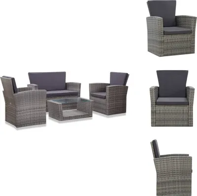 Produktbild von vidaXL 4-tlg. Garten-Lounge-Set mit Kissen Poly Rattan Grau - Gartenmöbel-Sets