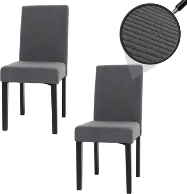 Immagine prodotto di set di 2 sedie per sala da pranzo Littau, sedia da cucina con schienale alto, in tessuto/Vetroceramica, legno ~ grigio scuro, gambe scure