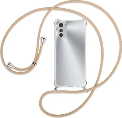 Produktbild von Handykette Backcover-Schutzhülle mit Band (Metall silberfarben) für Motorola Moto E32, Moto E32s - beige