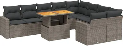 Produktbild von vidaXL 10-tlg. Garten-Sofagarnitur mit Kissen Grau Poly Rattan