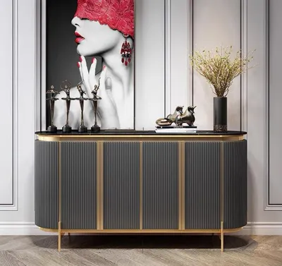 Produktbild von Anrichte Sideboard Luxus Designer Holz Regal Schrank Möbel Grau Kommode