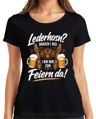 Obrázek produktu pro Lederhosen – Pouze na slavnosti. Dámské tričko s motivem "Lederhosen" a "Dirndl", barva černá, velikost L