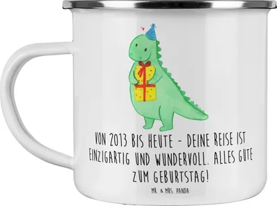 Produktbild von Mr. & Mrs. Panda Teetasse 2013 Geburtstag - Weiß - Geschenk, Emaille Becher, Emailletasse, Alter, Outdoor Tasse, Happy Birthday, Teebecher, besonderer Tag, Alles Gute zum